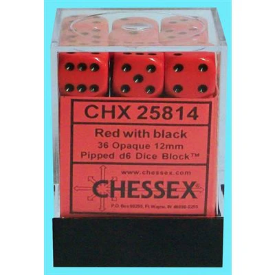 Chessex: 36x D6: 12 mm: Opaque: Red / Black