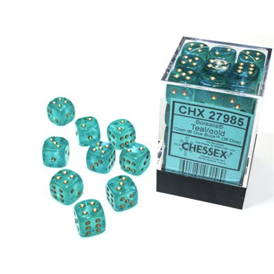 Chessex: Borealis 12mm 36 Dice Teal / Gold