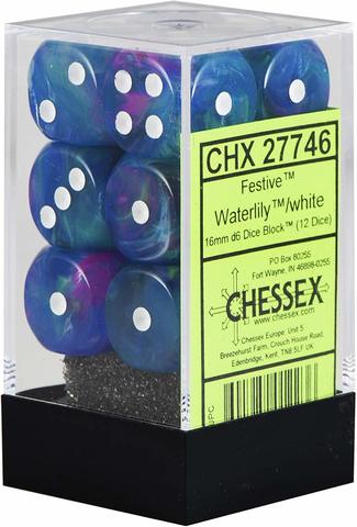 Chessex: Festive 12D6 Dice Waterlily/White