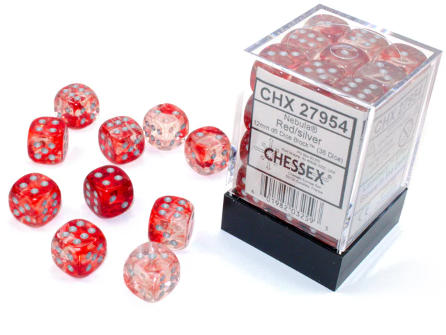 Chessex: Nebula 36D6 Red/Silver Luminary
