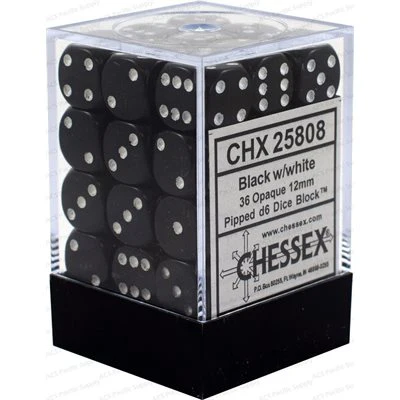 Chessex: Opaque 12mm Black / White 36d6