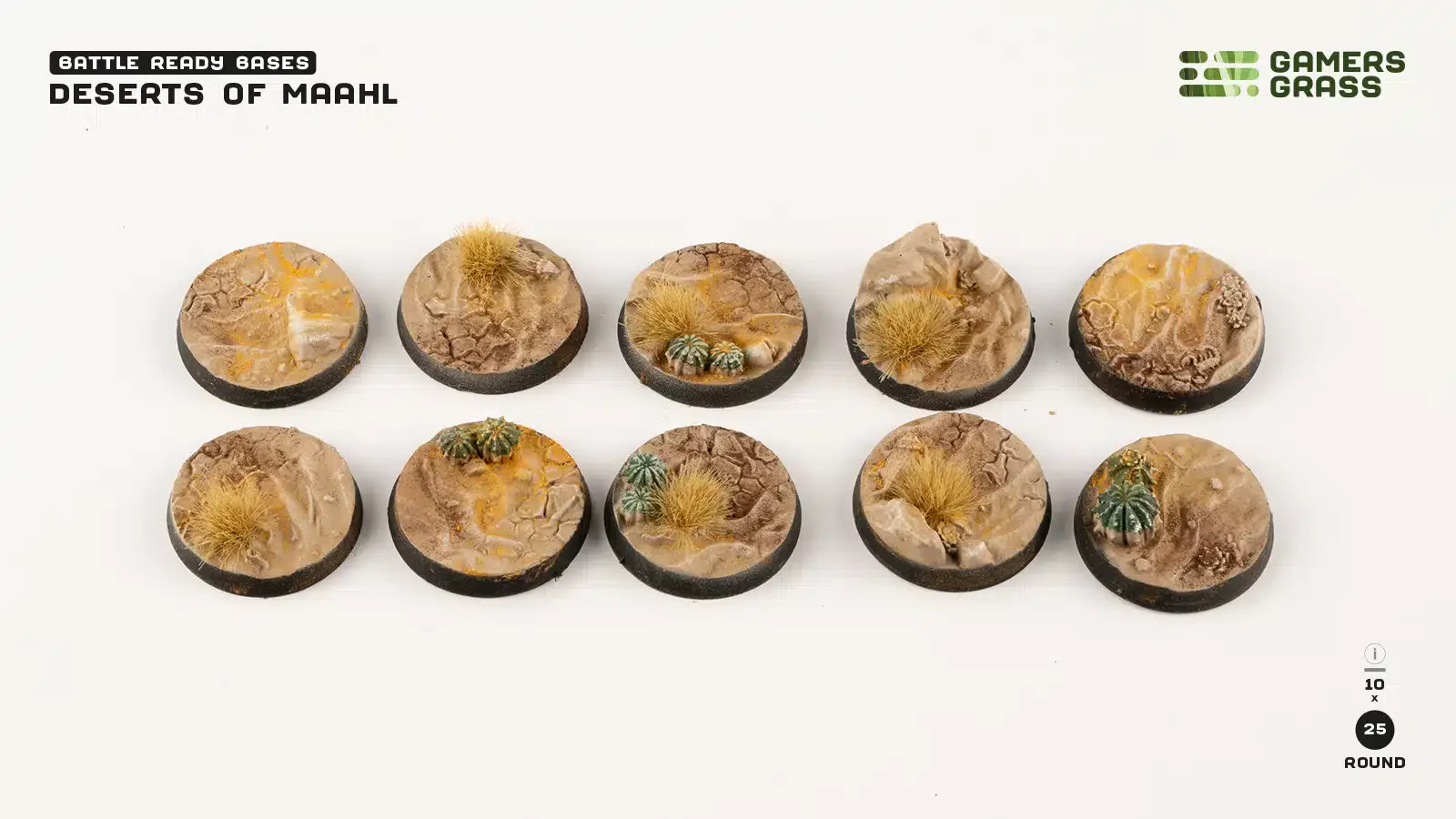 Gamer Grass: Deserts of Maahl Bases, Round 25mm x 10