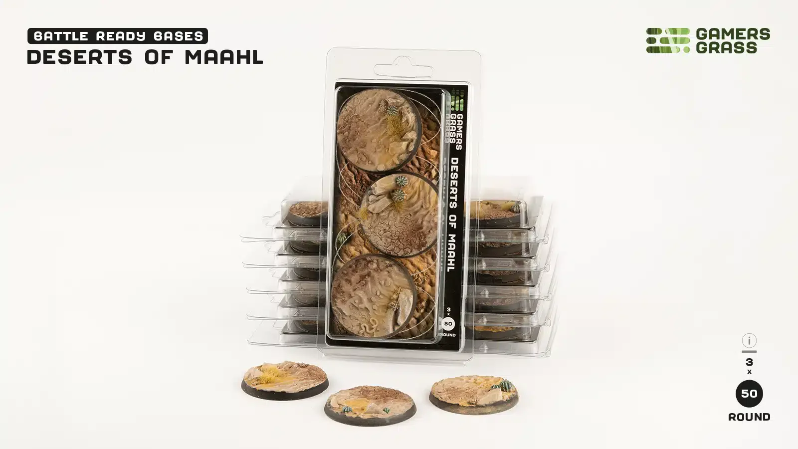 Gamer Grass: Deserts of Maahl Bases, Round 50 mm x 3